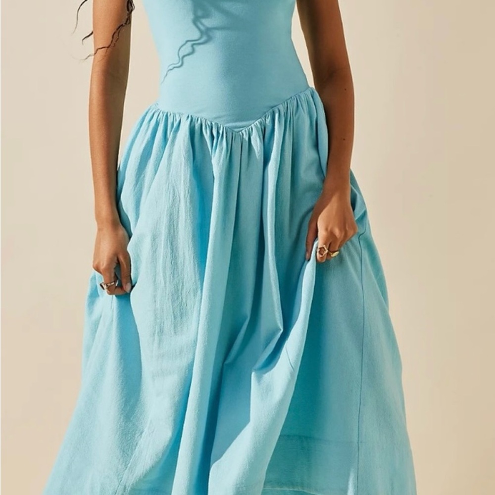 NWT Free People Onda Drop-Waist Tube Midi Dress Strapless Baby Blue Sz Small